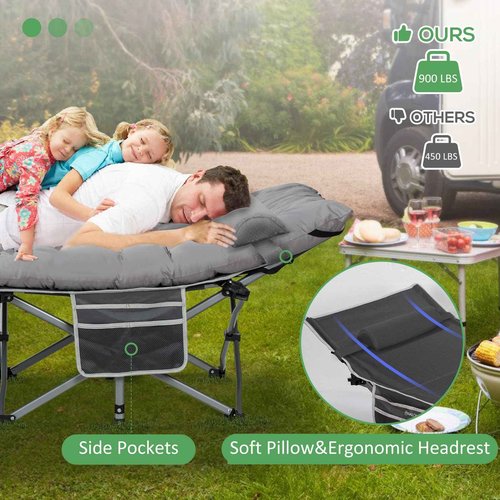 LOENIY Wide Folding Camping Cots with Pillow & Extra Thick Matress, Cots for Sleeping 900 LBS, Camping Bed for Adults with Cushion, Sleeping Cot (Grey)