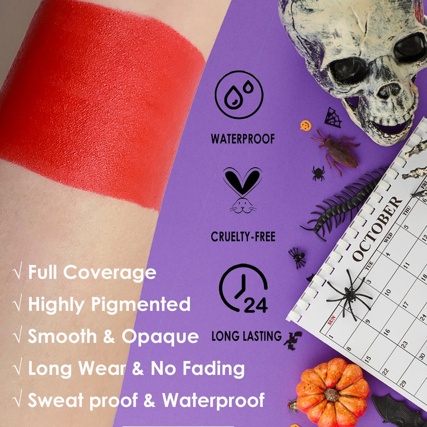 SUNNYVALE Halloween Clown Red Face Body Paint Stick Cream, Sweatproof Eye Black for Adults Sports, Hypoallergenic Grease Foundat