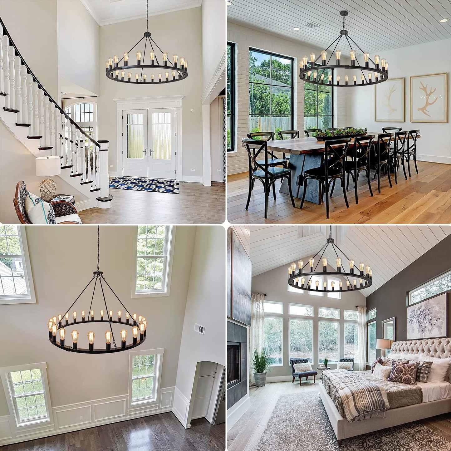 Rviezza Wagon Wheel Chandelier 24-Light 48-Inch, Black Round Rustic Farmhouse Chandelier Extra Large for High Ceilings, Dining Room, Living Room