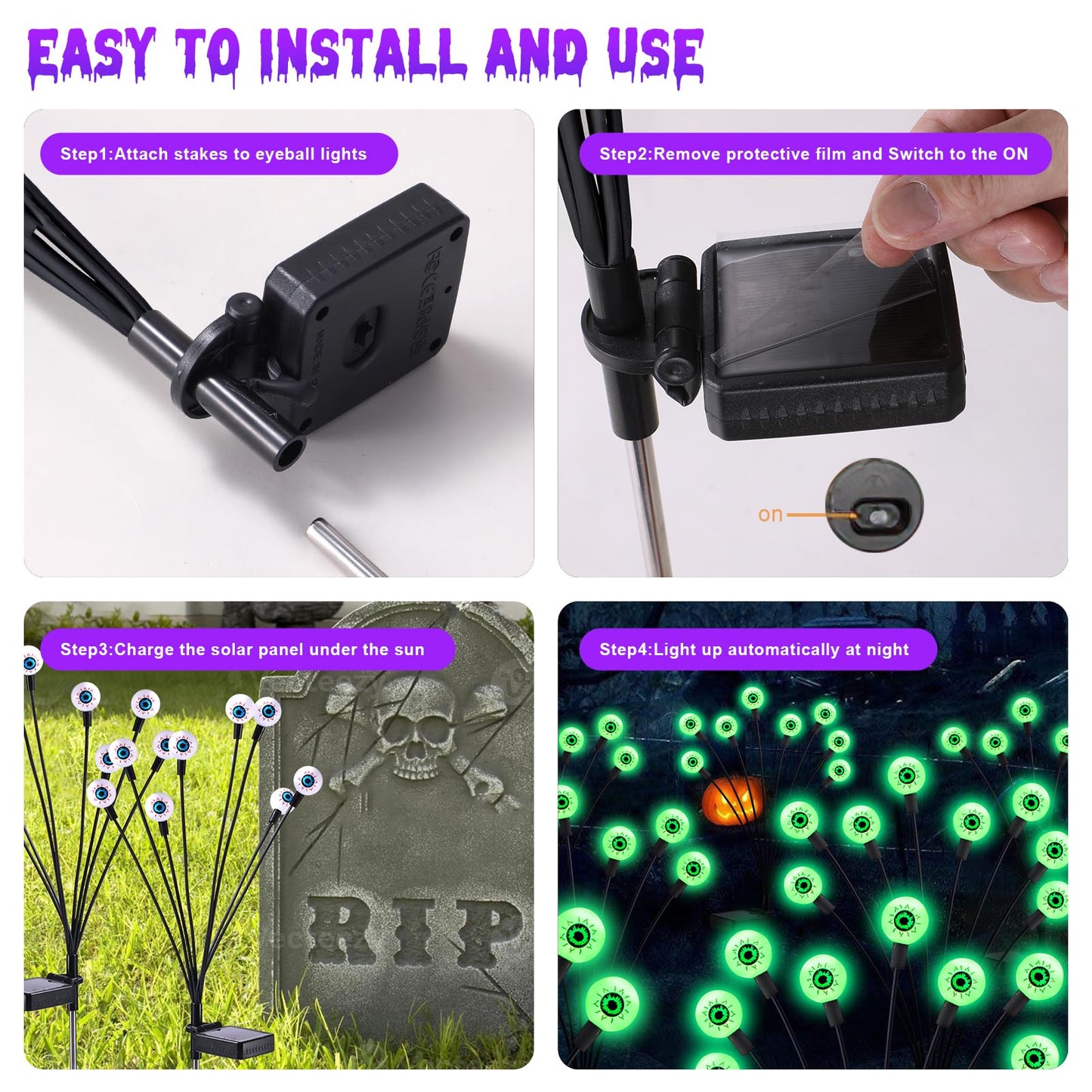 ASMAD Scary Solar Eyeball Lights, Waterproof Swaying Firefly Path Lights for Outdoor/Halloween Decorations/Garden/Yard/Patio/Party Decor, Green Eyeball, 4 Pack, 32 LEDs