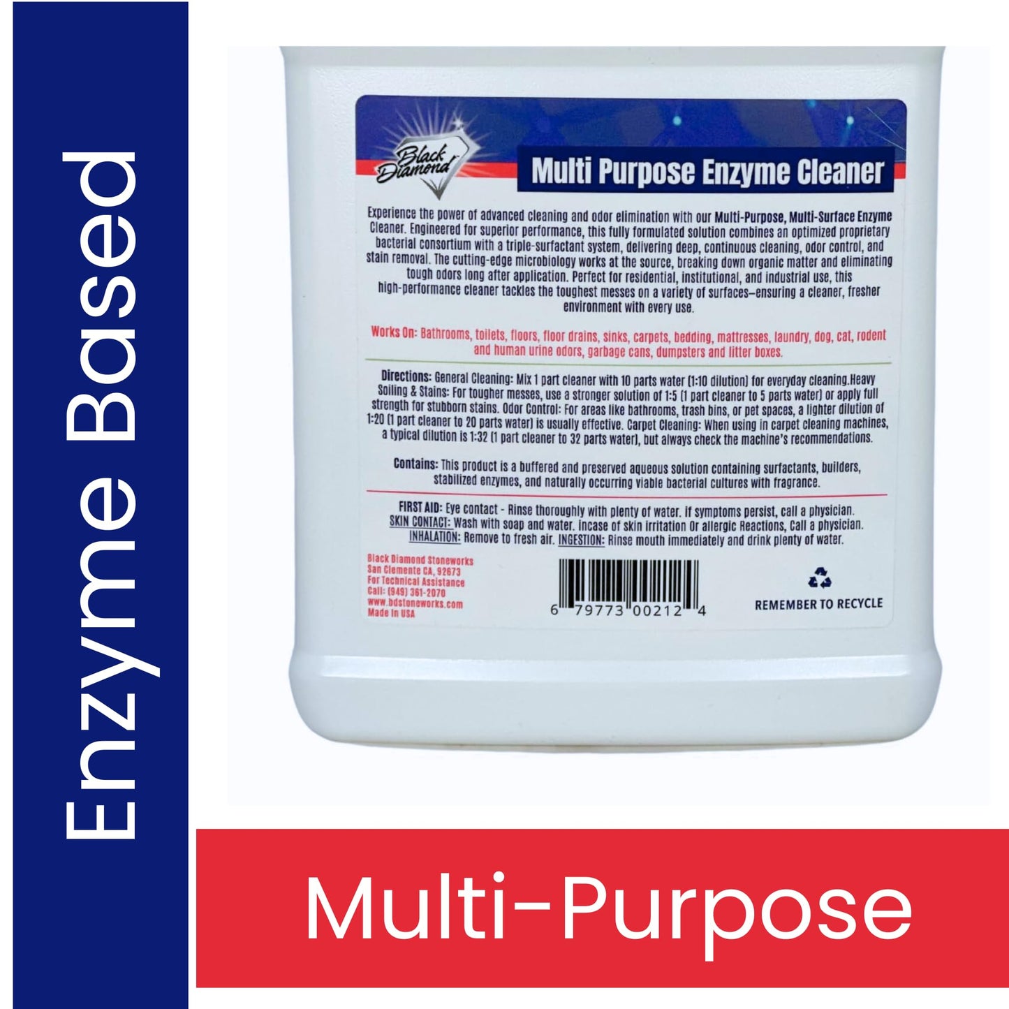 Commercial Multi-Purpose Enzyme Cleaner & Odor Eliminator | Pet & Human Urine, Stains & Odors | Carpet, Laundry, Bathroom, Drain & Trash Deodorizer | Dog, Cat, Organic Waste Remover (1 Gallon)