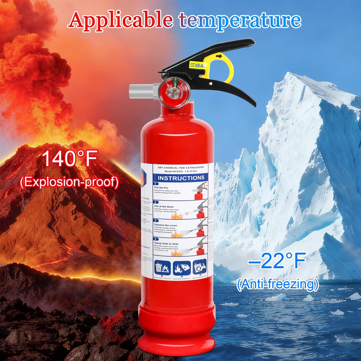 1 Pack ABC Dry Chemical Fire Extinguisher, 2.5 lb 1A:10B:C Rating for Home, Vehicle, Boat, Quick Release Handle, Compact & Portable Dry Powder Extinguishers