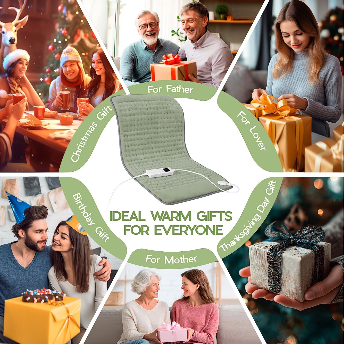 Heating Pad for Full Body Pain Relief 6 Heat Levels 4 Timers Soothes Back, Waist, Neck & Leg Aches Moist Machine Washable Holiday Wellness Gift