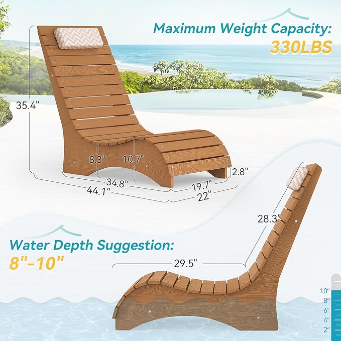 Homenjoy HDPS Pool Lounge Chairs, Use in Pools Lounge Chairs up to 10-Inches of Water, Chaise Chairs with Headrest, Lounge Chair Outdoor, Fade-Resistant Pool Lounger for Deck
