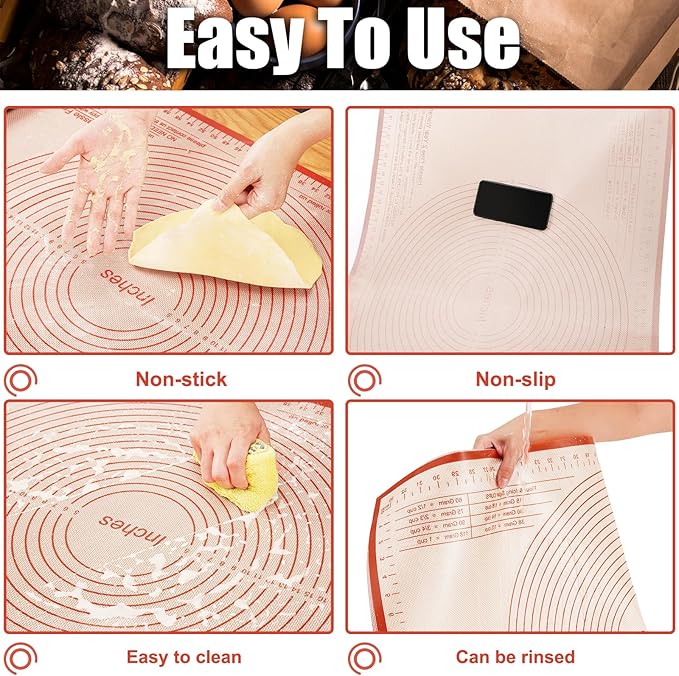 Silicone Pastry Mat 34x26 Inch Nonstick Baking Mats Kitchen Counter Mat -Perfect for Doug, Pastry, Dough Rolling, Kneading Board, Pie Crust, Fondant, Pasta/Pizza
