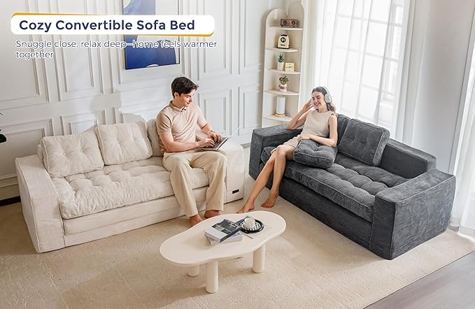 MAXYOYO Convertible Sofa Bed, Pull Out 3 Seater Sleeper Sofa, 2 in 1 Folding Couch Bed, Fold Out Floor Couch with Pillows for Living Room Bedroom Lounge, Dark Grey
