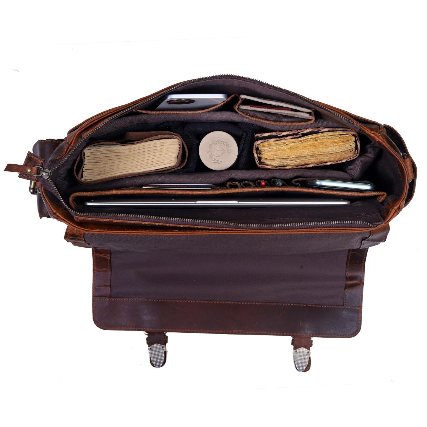 18-Inch Brown Premium Leather Messenger Bag for Men & Women - Briefcase, Camera & Laptop, Crossbaody, Handbag, Shoulder, Travel Bag