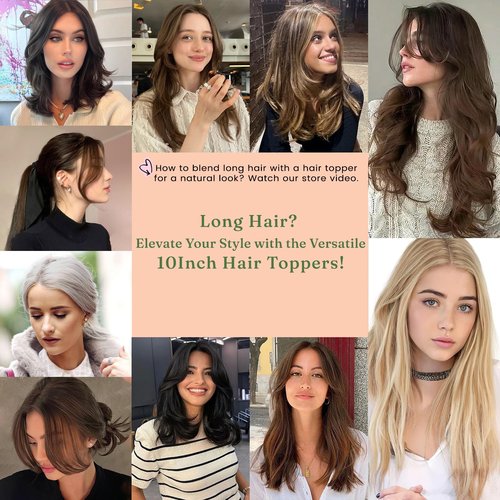 SHEIRIS 4/27 Human Hair Toppers for Women, for Women with Thinning Hair Swiss Base, No Bangs, 10 Inch (#Medium Brown Mix Blonde)