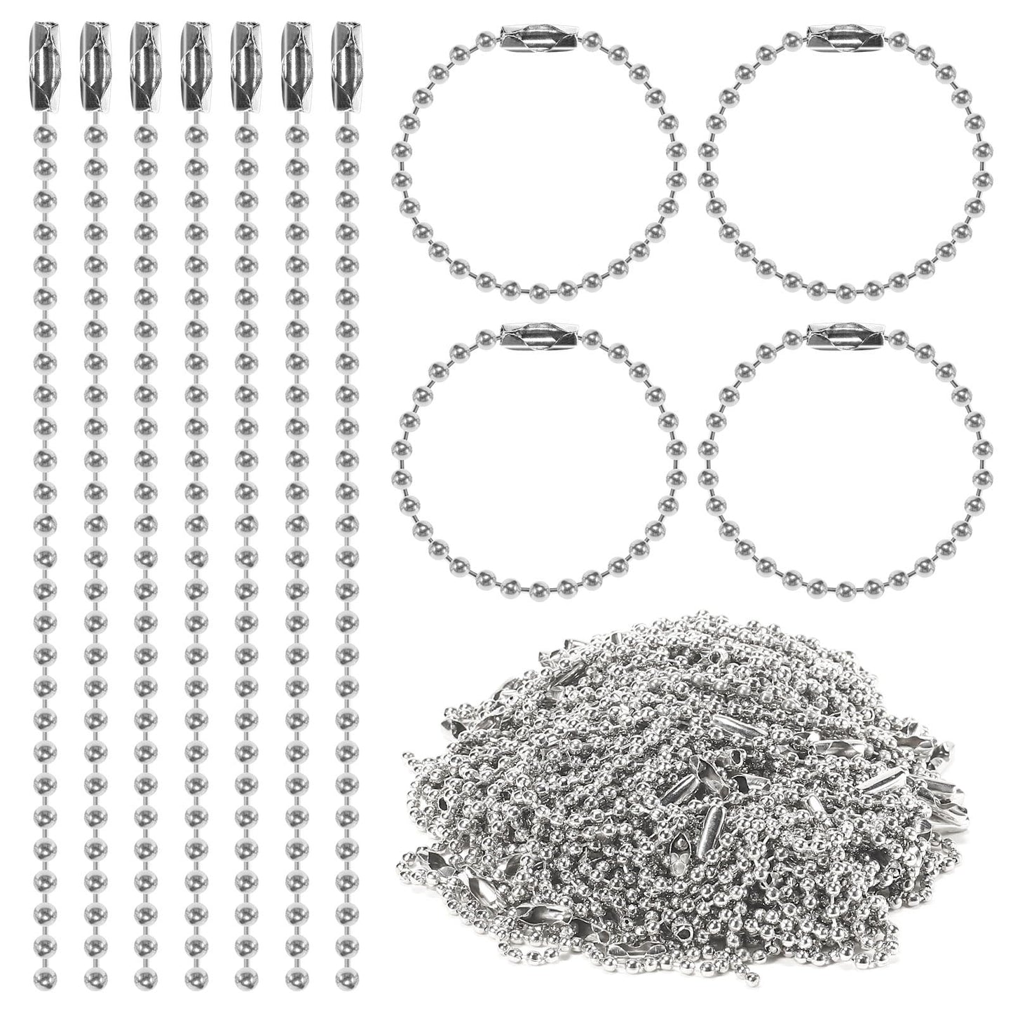 300 pcs 3.9 in Ball Chains Keychain Tag Keychain Ball Chain Bulk,Beaded Chain Connector Chains for Keychains,Dog tag Chain Key Chain Links,Silver Nickel Plated Metal 2.4mm Ball Bead Chains