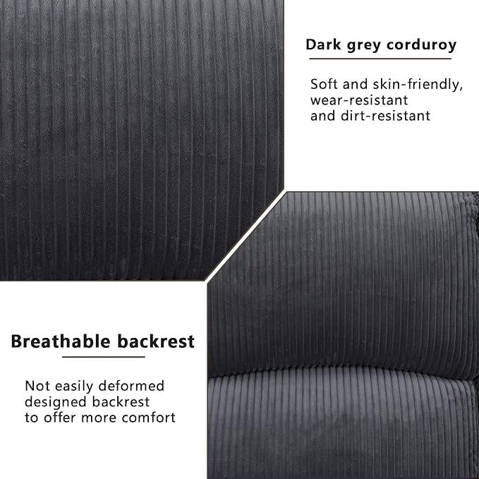 A Ainehome Living Room Furniture Set Recliner Sofa Set Loveseat Chair Furniture Sofa Set Grey Corduroy for Living Room/Rv/House/Theater Seating (A-Dark Grey Corduroy, Sofa(3seater))