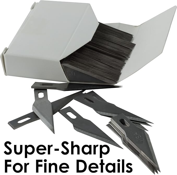 Premium USA-Made Steel Hobby Knife Blades Mega Bulk 100 Pack. Save Time and Shipping Costs! The Fine Point #11 Size Blade Universally Fits #1 Craft Knife Handles for Modeling and Papercraft Projects