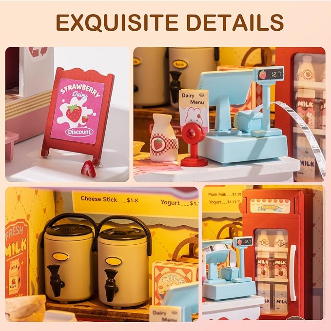 DIY Mini House Building Miniature Kit Milkbox, Miniverse Lifestyle Bookshelf Decoration, Cute Craft Kits for Women or Girls 14+, Kawaii Gifts Hobbies for Crafters (Strawberry Milkbox)