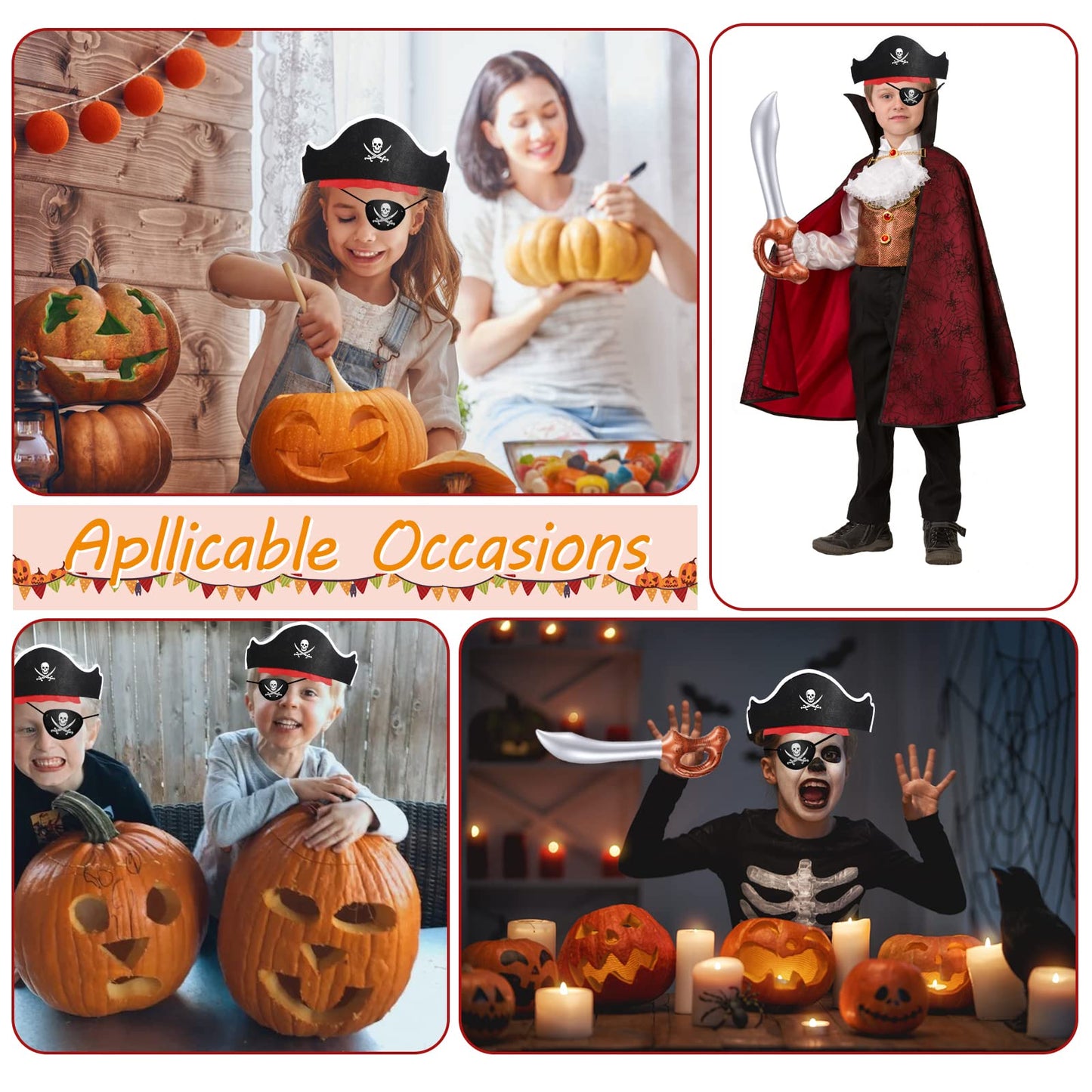 Legigo 18 Pcs Funny Pirate Party Set- Include 6 Pirate Hats, 6 Eye Patches, 6 Inflatable Swords for Pirate Party Cosplay Caribbean Dress Accessories