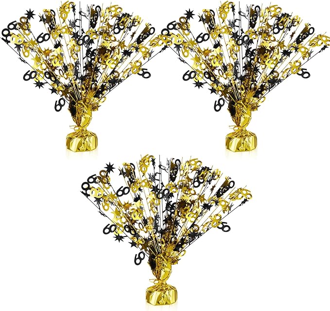3 Pcs Happy 60th Birthday Table Decorations 60th Birthday Centerpieces for Table Metallic Gold Gleam 60th Wedding Annivers...