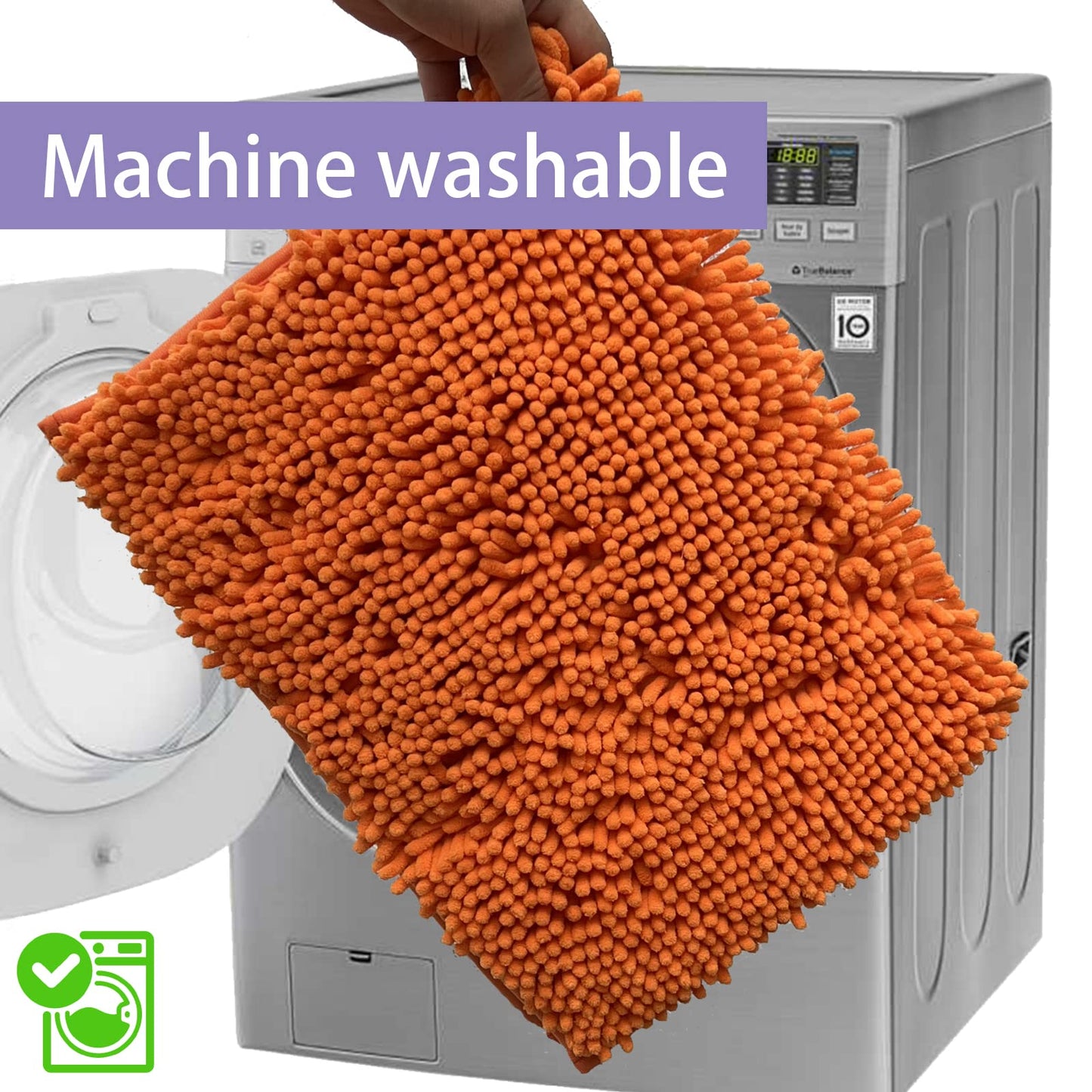 Orange Bathroom Rugs 2 Pieces Bright Orange Bath Rugs Fall Shower Rugs with Small Rug Contour Toilet Mat Absorbent Chenille Plush Bath Mats Non Slip Bath Rugs Bathroom Floor Mats Bath Mat Set