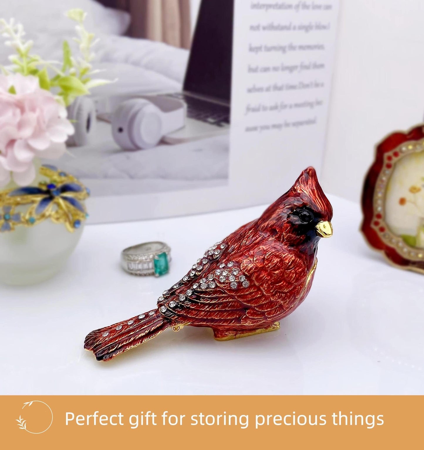 JWT Astyle Luxury Red Cardinal Bird Gifts Jewelry Trinket Boxes Hinged.Decorative Keepsake Ring Box.Necklace Rings Earrings Organizer.Bird Figurines Accents Home Decor Gifts for Women.