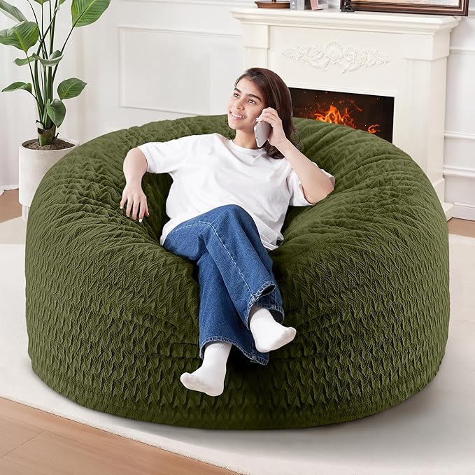 4FT Bean Bag Chair,Giant Bean Bag Chairs for Adults,Big Bean Bags with Memory Foam Filled, Large Beanbag Chairs with Chevron Plush Cover-Green