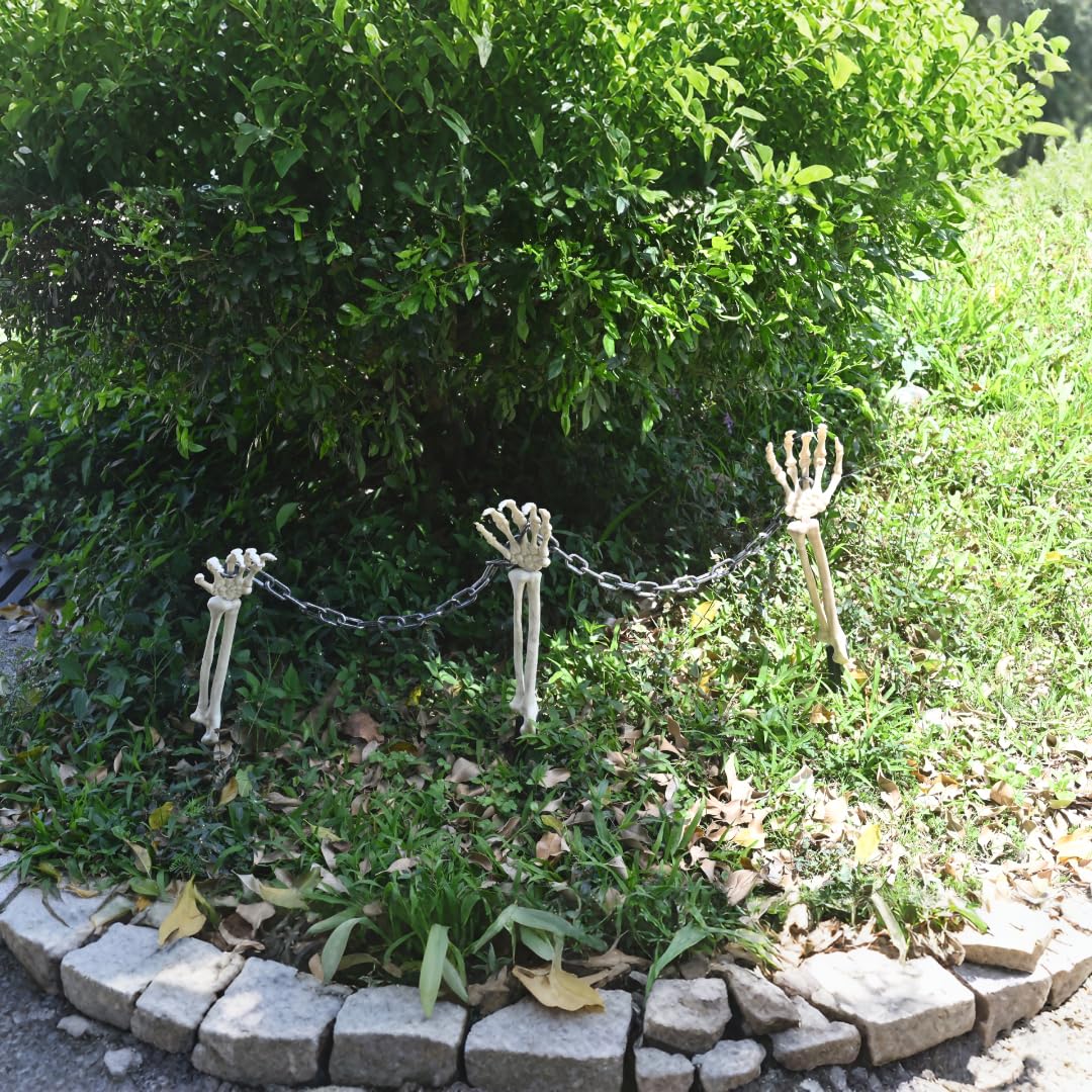 JUST FOR PARTY Halloween Skeleton Stake Decorations, 3 Skeleton Arms Stakes with 2 Chains, All-Weather Resistant Plastic Skeleton for Outdoor Party Yard Lawn Garden Graveyard Haunted House Decor