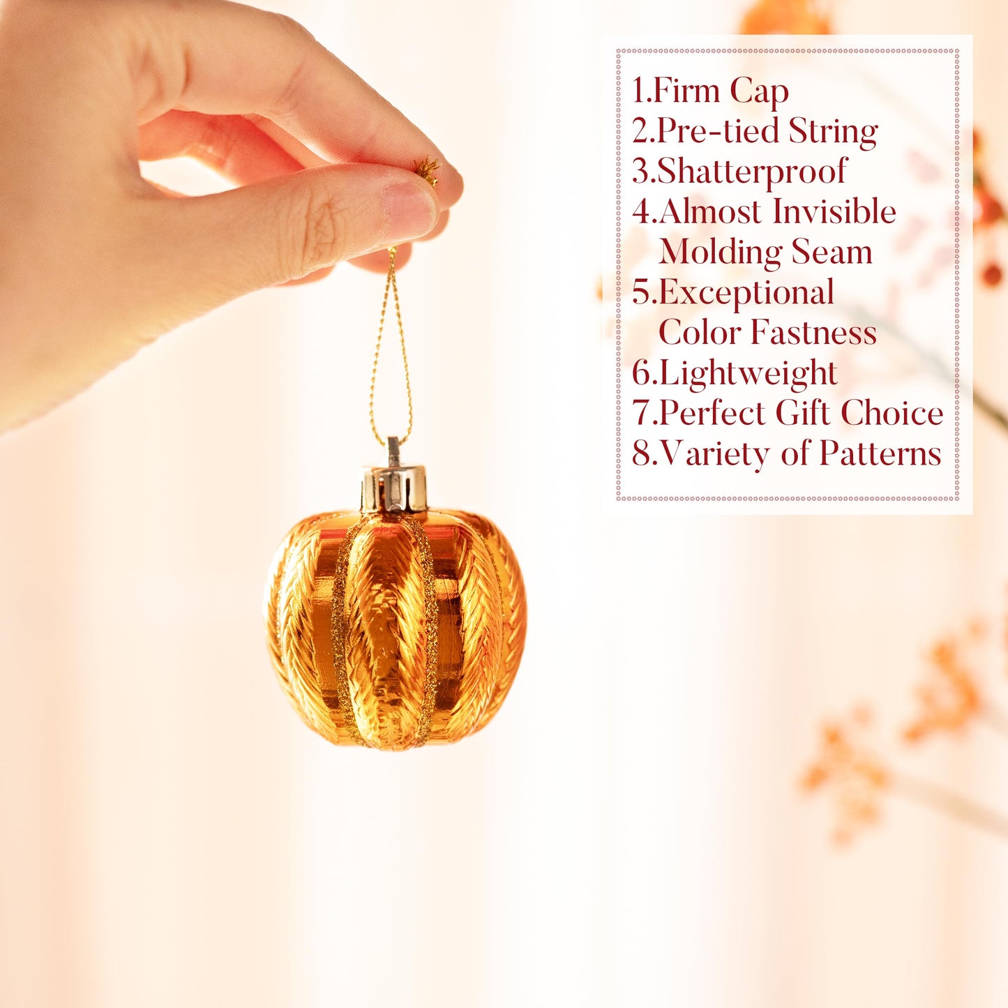Valery Madelyn Fall Tree Ornaments for Home, 12ct Shatterproof Fall Decorations for Small Tree, Orange Hanging Gnome Ball for Harvest Halloween Thanksgiving Autumn