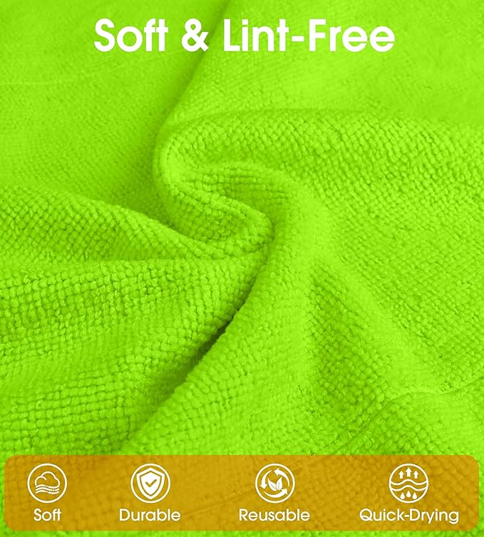 Microfiber Cleaning Cloth Roll–100 Pack, Tear Away Microfiber Towels, Reusable, Washable, Scratch-Free, Kitchen Towels for Car, Home, Kitchen, Glass, Dishes (Neon Green)