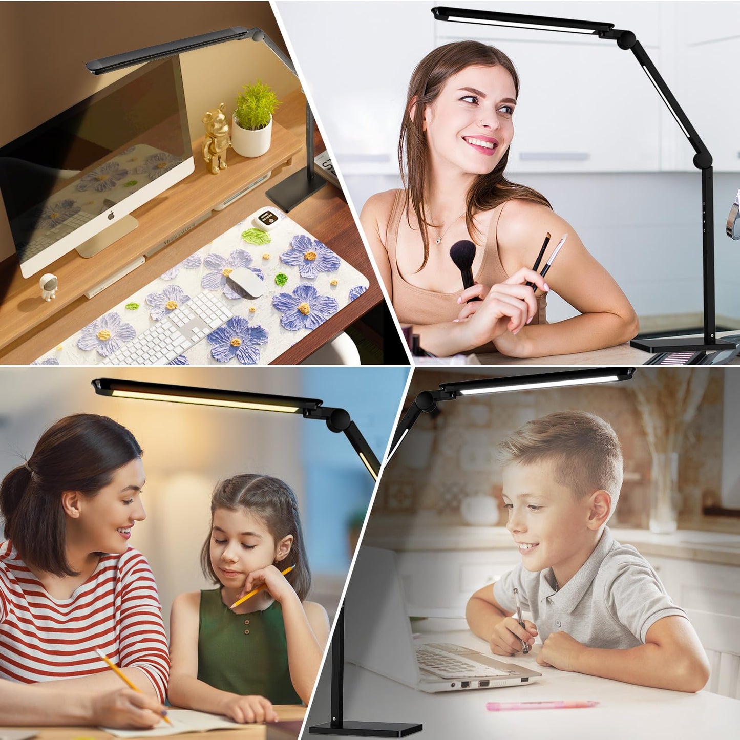 LED Desk Lamp for Home Office,Creative Touch Reading Light, with Memory Dual Light and Adjustable Swing Arm,15W 4 CCT Eye-Care Modes & 4 Brightness Levels Table Lamp with USB Charging Ports-Black