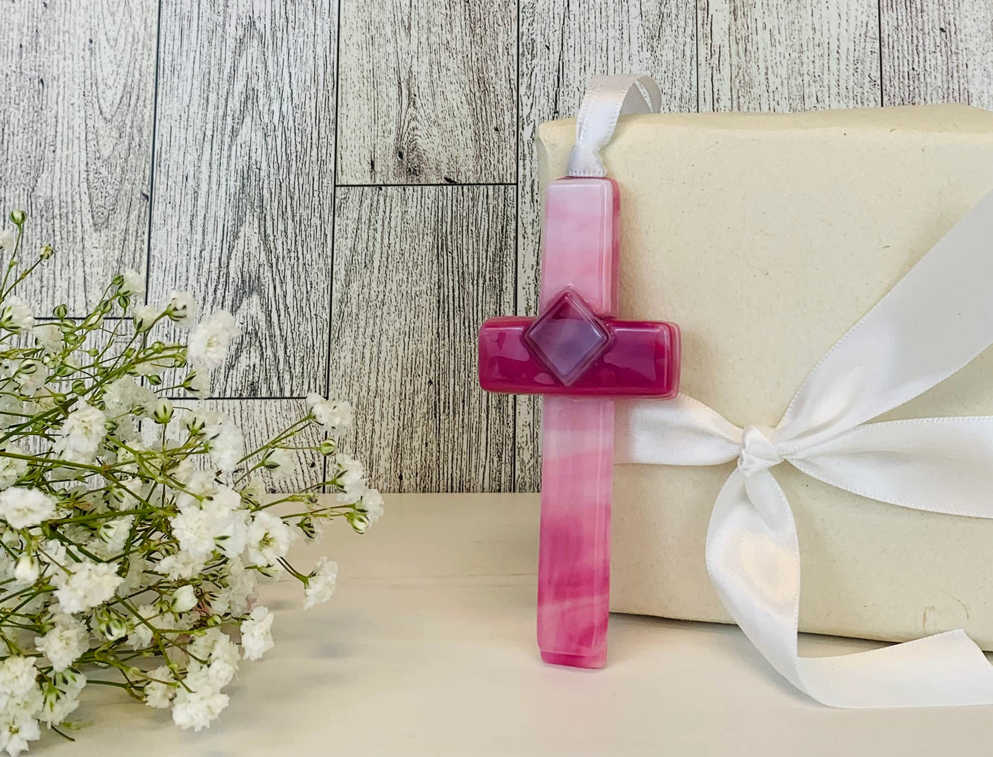 Handmade Glass Cross for Mother with Poem- Unique Gift for Mom on Christmas, Mother's Day, Birthday