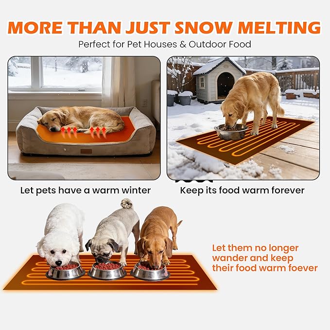 HOMREST 3PCS Heated Snow Melting Walkway Mat,10" x 30" Heated Floor Mat with 10 Feet Long Power Cord,2 in/h Speed No-Slip Snow and Ice Melt with 1 Plug for Snow Removal,Winter Outdoor Steps,Doorways