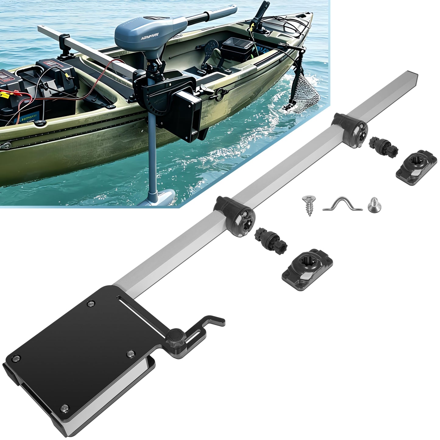 Bonbo for Kayak Trolling Motor Mount 04-4091-11, Adjustable & Universal Transom Motor Mount Bracket Fits for Most Kayak Clamp-on Electric Trolling Motors Up to 60lbs Thrust