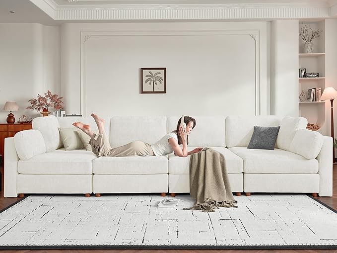 CUGOAO 83.5'' Oversized Loveseat, Couches for Living Room, Deep Seat Chenille Cloud Couch, Modular Sectional Sofa, Removable Cover, Mordern Upholstered Sofa for Apartment, Office, Beige
