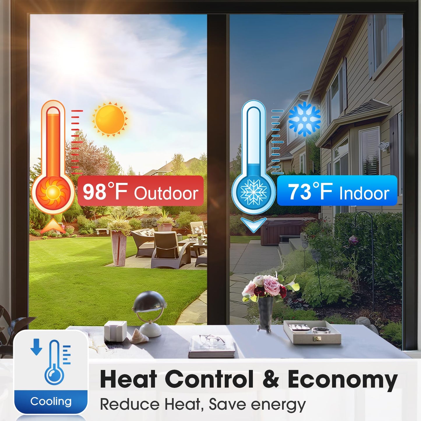Coavas One Way Window Privacy Film, Heat & Sun Blocking Window Film See Out Not in, Static Cling Window Tint for Home, Anti UV Reflective for Bathroom Office Door (Black, 17.7 x 78.7 inches)