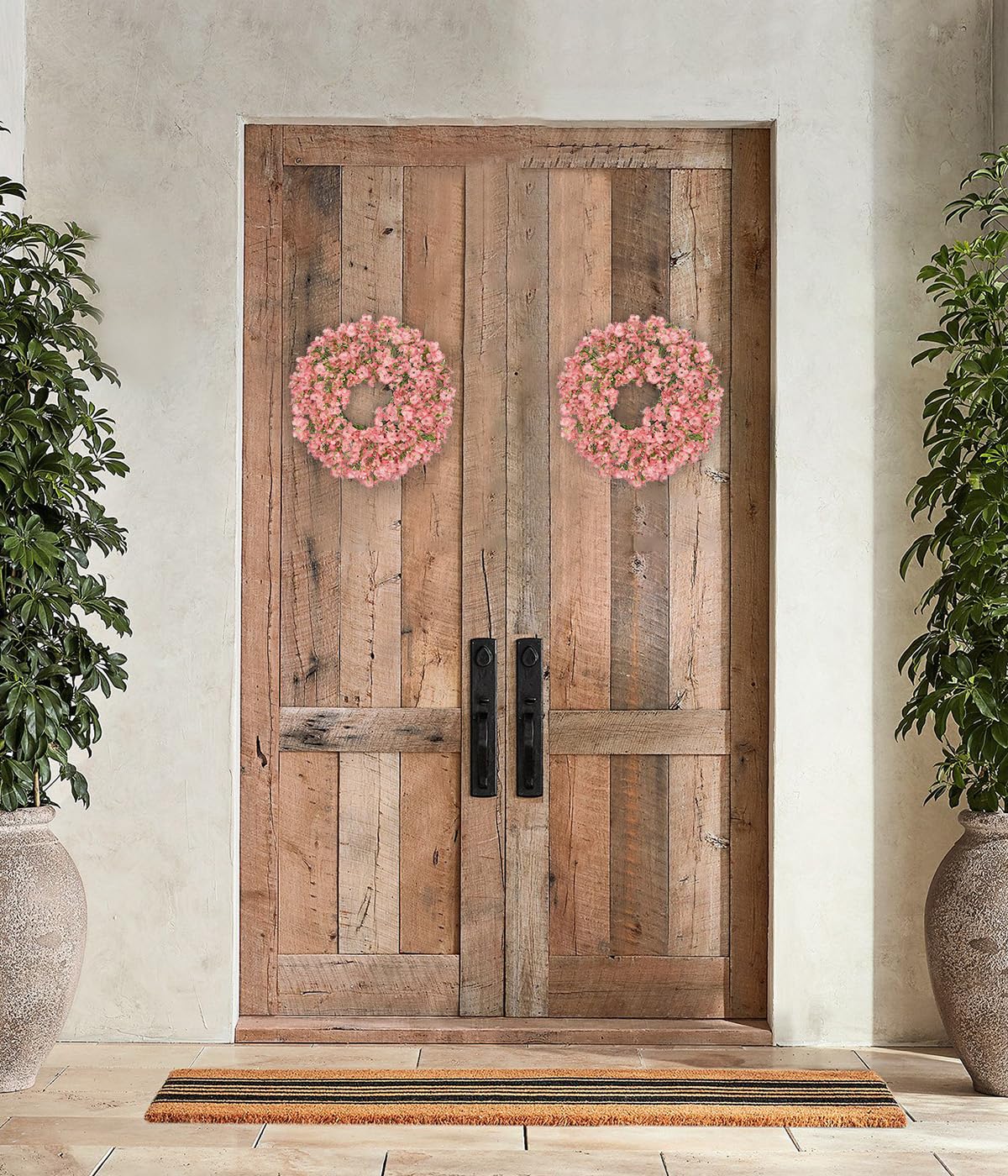 Hollyone 2Pcs Small Artificial Baby Breath Flowers Wreath 10 Inch Pink for Front Door Decor Faux Gypsophila Wreath Fake Baby Breath Flower Garland Candle Ring for Kitchen Cabinet Chairs Tabletop Decor