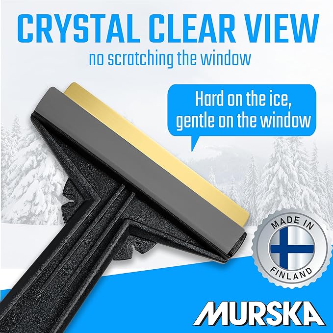Car Ice Scraper Brass Blade - Fast, Effortless, efficient & Easy - Brass Ice Scrapers for Car Windshield Ice Scraper - Brass Ice Scraper for Car - Original Murska from Europe - Winter A054 Black Gray