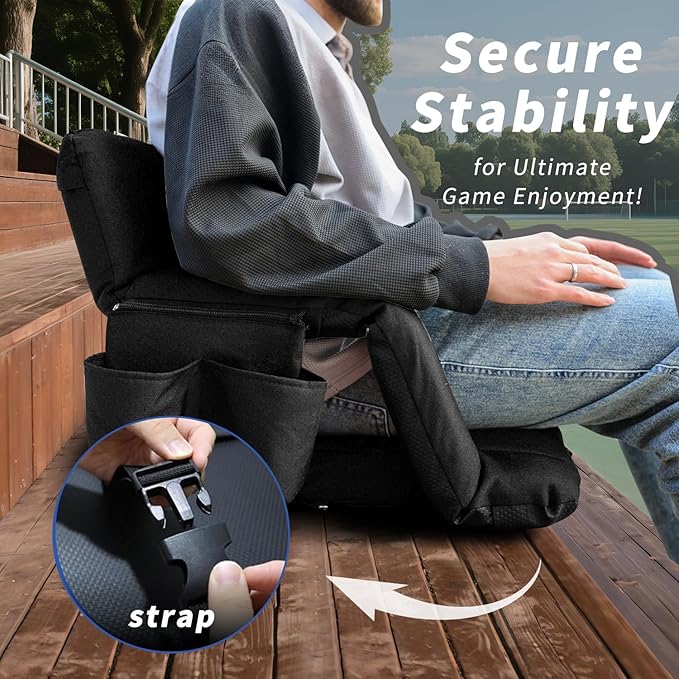 Stadium Seats with Back Support ,Wide Stadium Chairs with Back and Cushion, Sofa Style Bleacher Chairs, 6 Reclining Positions, Extra Thick Bleacher Seat for Sports Events( Black-1 Pack, Wide|25")