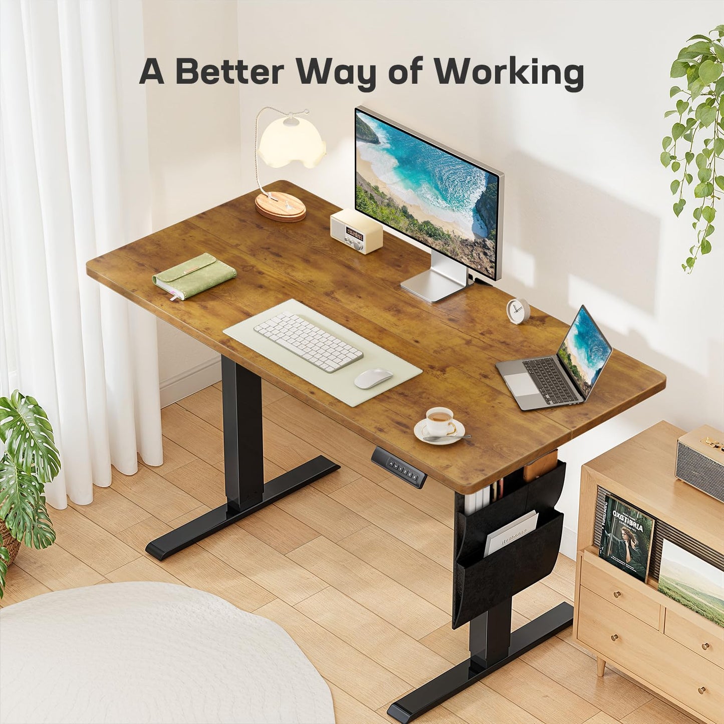 Marsail Standing Desks 55"x24" Adjustable Height Home Office Desks,Electric Standing Desk with Storage Bag,Stand up Desks for Study,Writing,Work Computer Desks 4 Memory Preset with Headphone Hook