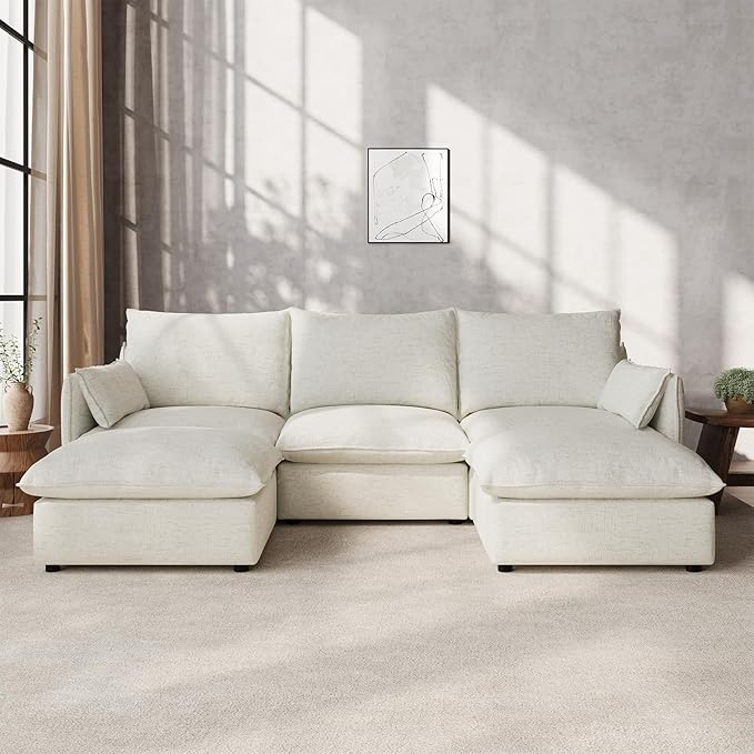 Gtilzria Waterproof Cloud Sectional Couches for Living Room,High Backrest Down Filled Couch,5 Seater Oversized Modular U-Shaped Sofas,Detachable Sofa Covers,Cream White