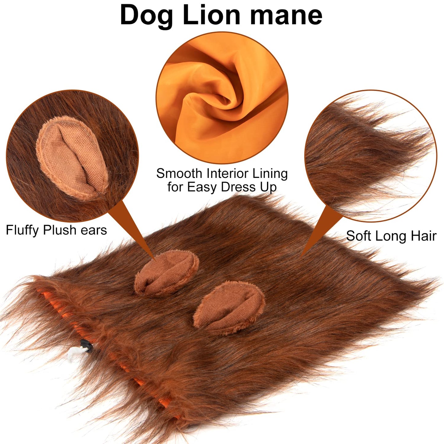 NEWBEA Lion Mane for Dog Costume, Dog Lion Mane, Realistic Funny Lion Wig for Medium to Large Sized Dogs, Halloween Fancy Dog Lion Costume (Dark Brown with Ear Tail)