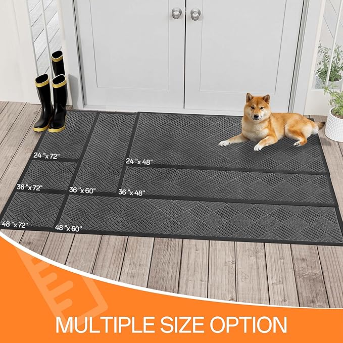 Indoor Outdoor Door Mat, 6’x 2' Doormat for Entryway, Rubber Backing Non Slip Front Door Mat Outside Entrance, Super Absorbent Commercial Floor Mat for Home Office, Gray