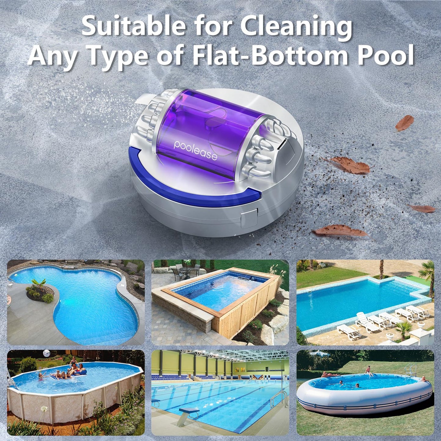 Poolease X1 Cordless Robotic Pool Vacuum, Automatic Pool Cleaner with 45W Dual-Motor, Ideal for Inground Above-Ground Flat Pool, 2L Debris Capacity, 90Mins Runtime