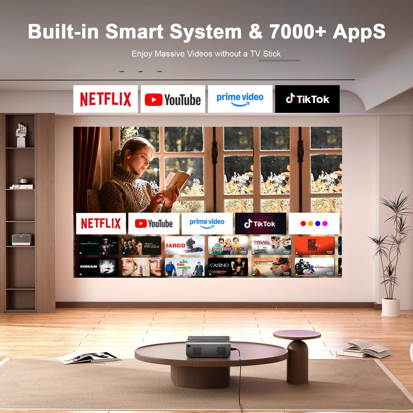 [2000 ANSI & Officially-Licensed APP] 4K Smart Projector with WiFi and Bluetooth, Auto Focus & Keystone, VOPLLS Native 1080P Portable Outdoor Projector, Mini Movie Proyector for Bedroom/Home