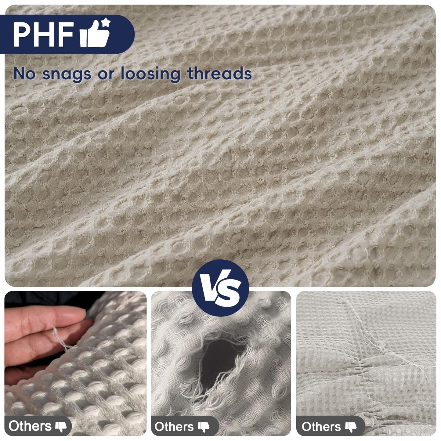 PHF Ultra Soft Waffle Weave Body Pillowcase 20" x 54", No Insert, Breathable & Skin-Friendly Body Pillow Sham with Zipper, Decorative Waffle Weave Pillow Cover, Light Khaki/Linen