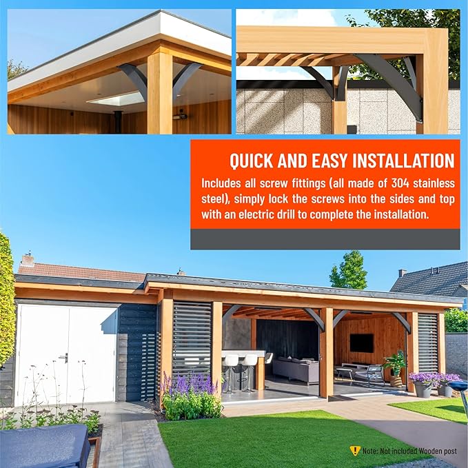 Uphode Heavy Duty Integrated Arc 4''x4''(Actual Tube Dia: 3.2''x 3.2'') 45 Degree Angle Support Pergola Brackets Q235-Steel 4Pack