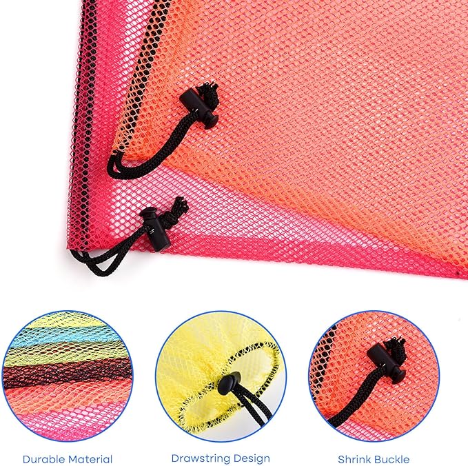 PLULON 12 Pcs Mesh Bag Drawstring Mesh Laundry Bags, 13 x 15.5 Inch Nylon Drawstring Bag for Pool Beach Ball Toys Storage Bag for Collecting Travel Sports Gym (Multicolor)