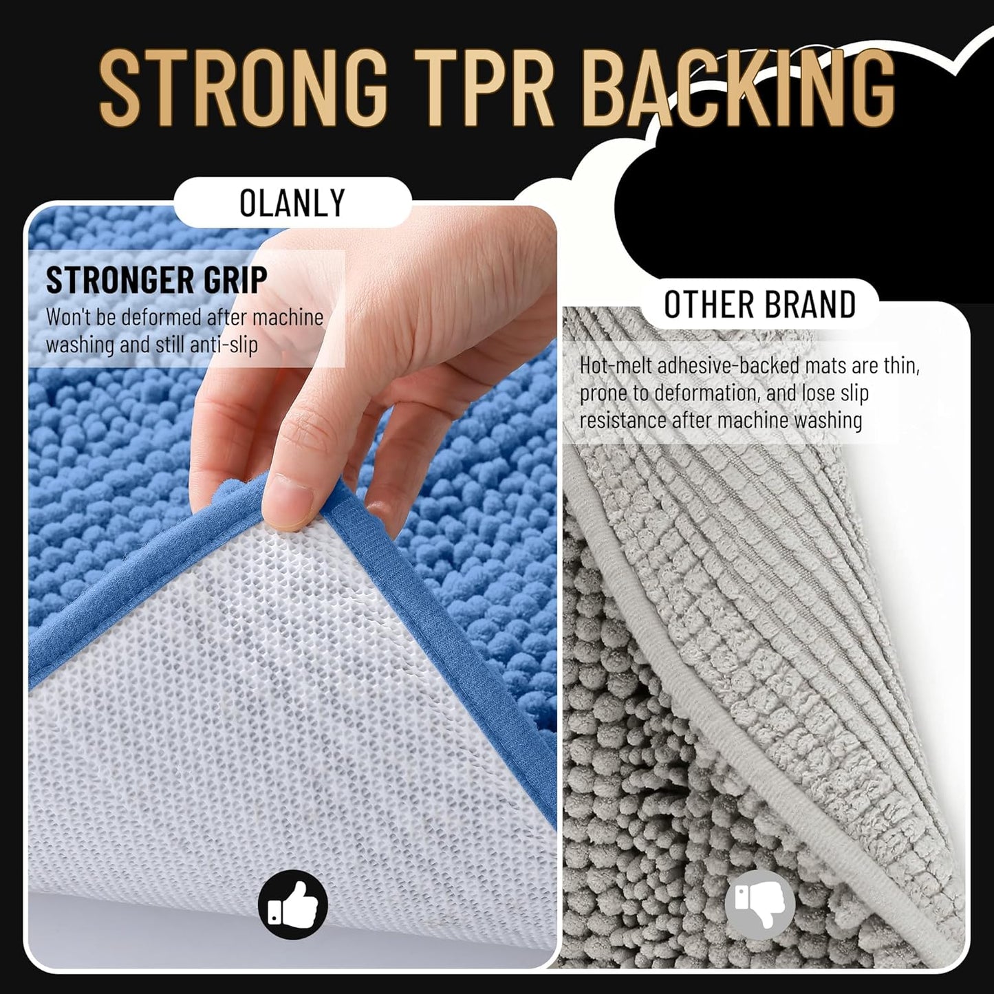 OLANLY Thick Bathroom Rugs 24x16, Extra Soft Absorbent Chenille Striped Bath Rugs, Rubber Backing, Machine Wash, Bath Mats for Bathroom Floor, Tub and Shower, Home Decor Accessories, Cornflower Blue