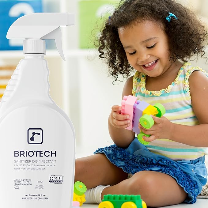 BRIOTECH Sanitizer Disinfectant Hypochlorous Spray, Kill 99.99% of Viruses & Bacteria, Control Mold, Eliminate Odor, Gentle for Nursery & Play Rooms, Food Contact Surface Sanitizer, 8 fl oz (2 Pack)
