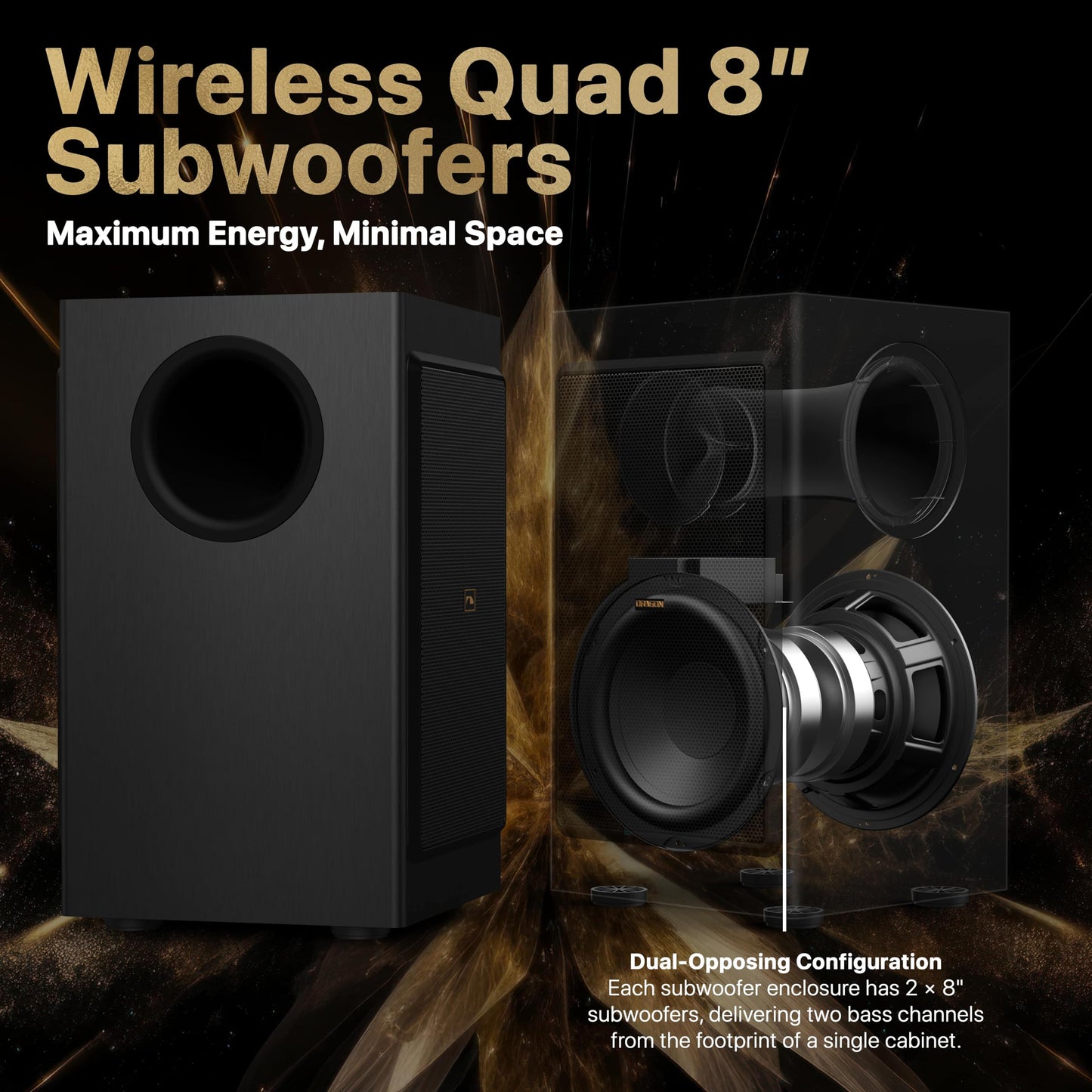 Nakamichi Dragon 11.4.6-Ch Surround System w Dolby Atmos/DTS:X Pro (Pro Cinema Engine), HiFi AMTs, Dual-Opposing 8" Subs, Bipolar Surr, 6 Discrete Height Ch, 3000 Watts Max Output. AVR-Grade Soundbar