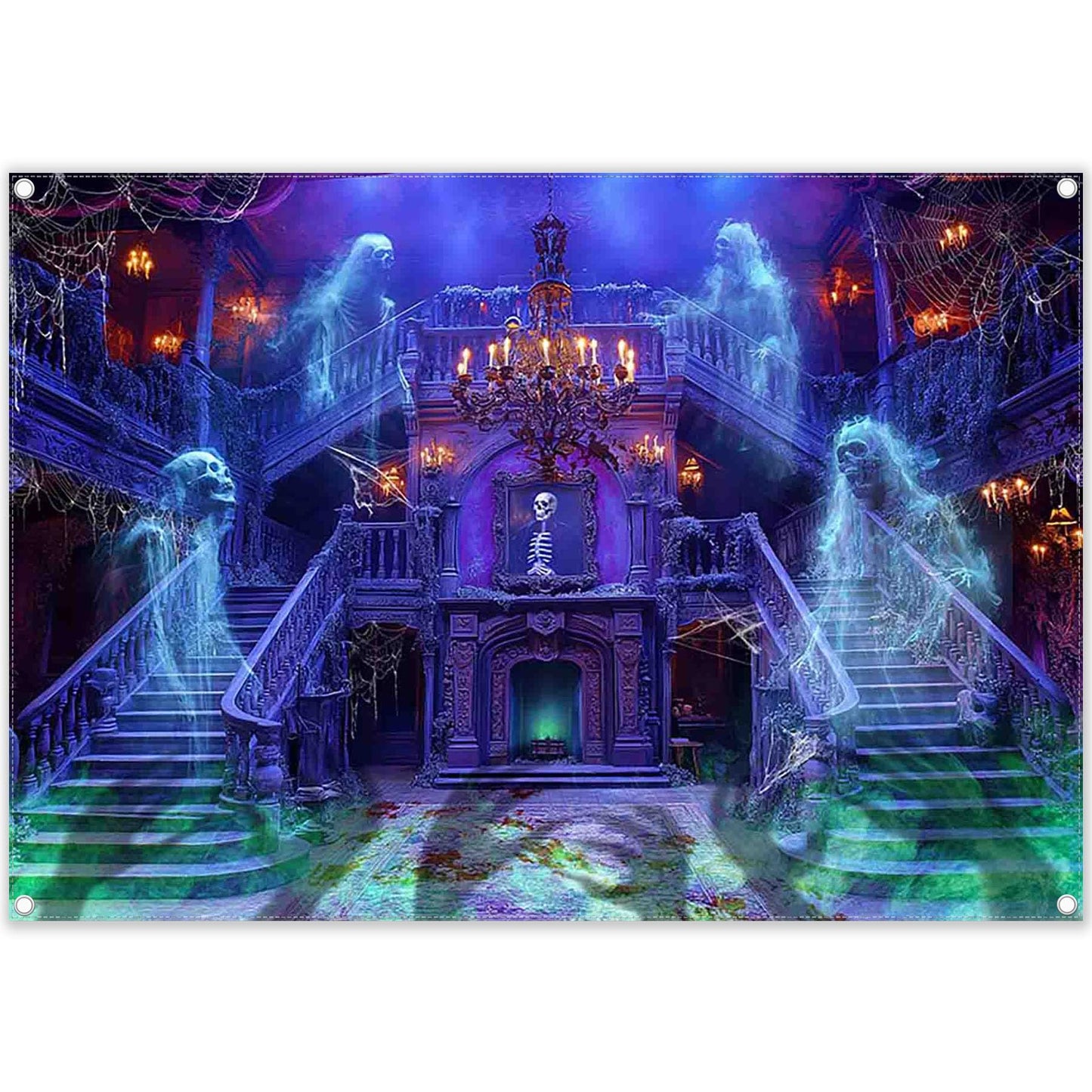 Swepuck 7x5ft Fabric Halloween Backdrop Spooky Medieval Castle Horror Haunted House Ghost Skull Photography Background Scary Party Decor Photo Booth Props