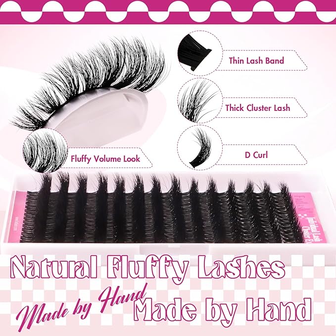 FADLASH Lash Clusters 100D Fluffy Eyelash Clusters 12-18mm Individual Lashes Cluster Eyelash Extensions 3D Effect Wispy Thick Lash Extension Clusters (100D-0.07-D, 12-18mm)