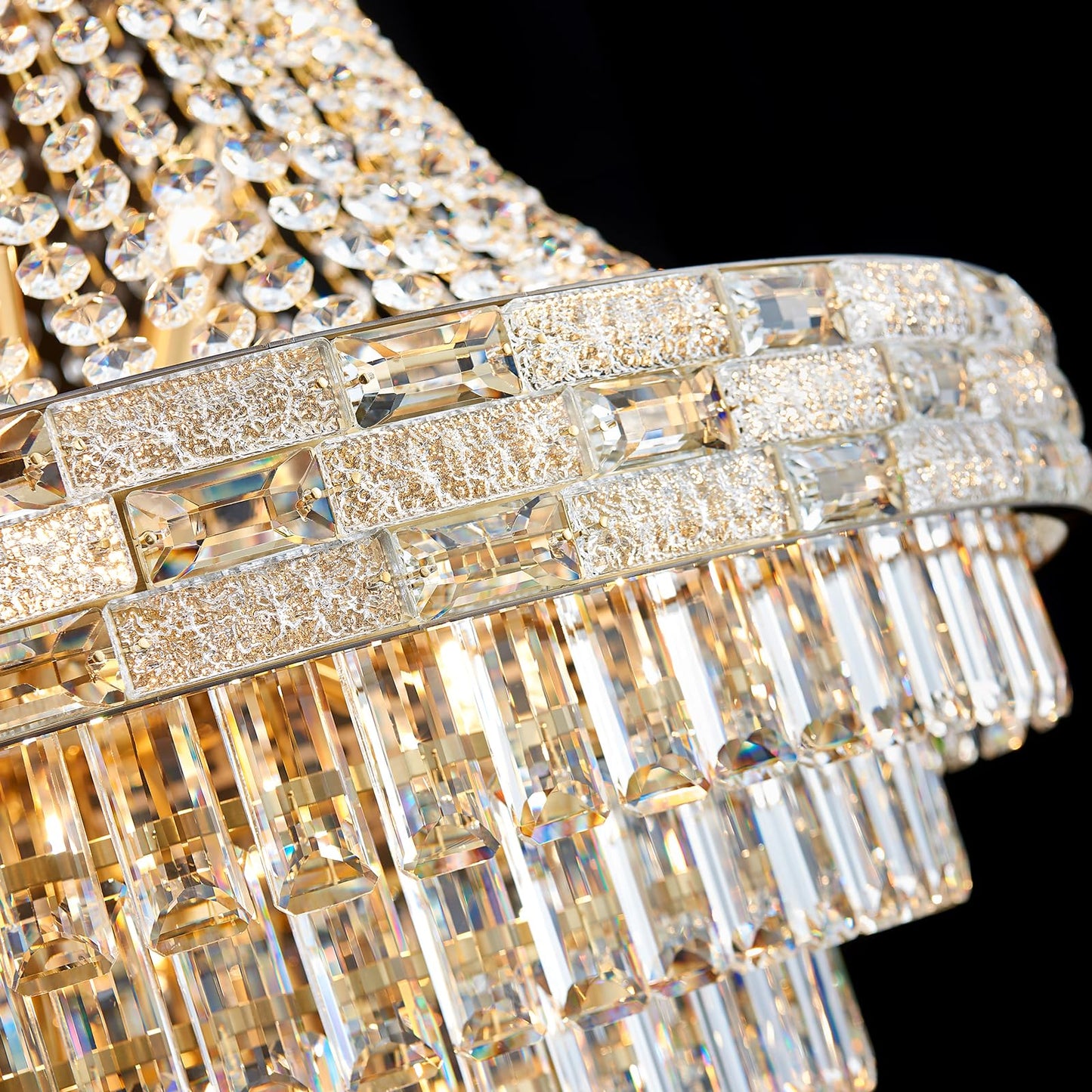 SHAOCHIAO 25-Light Gold Crystal Chandelier, 3-Layer High Ceiling Hanging Chandeliers Modern Large Chandeliers Light Fixture for High Ceilings,Entryway,Foyer,Staircase,Hallway,Living Room(H60 x D31)