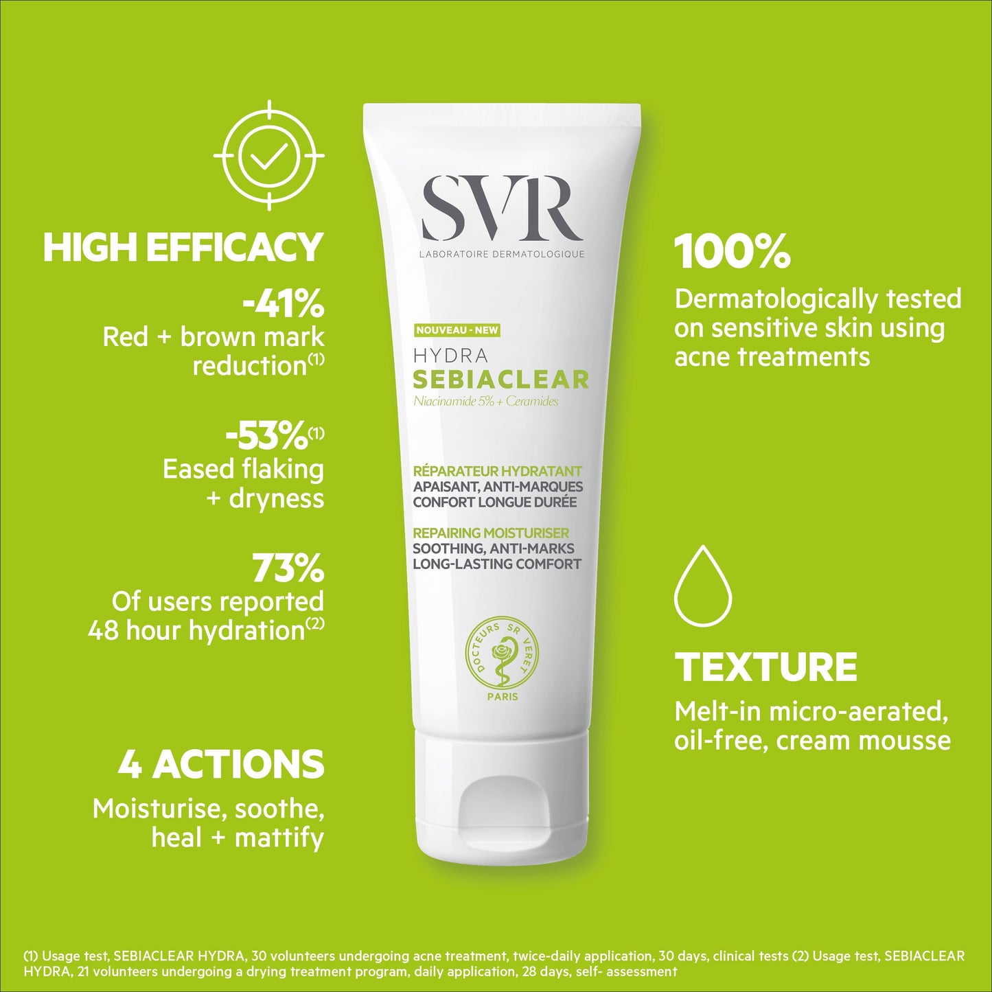 SVR Sebiaclear Moisturizing Face Cream - Soothing Moisturizer, Reduces the appearance of marks, with Niacinamide, Hyaluronic Aci