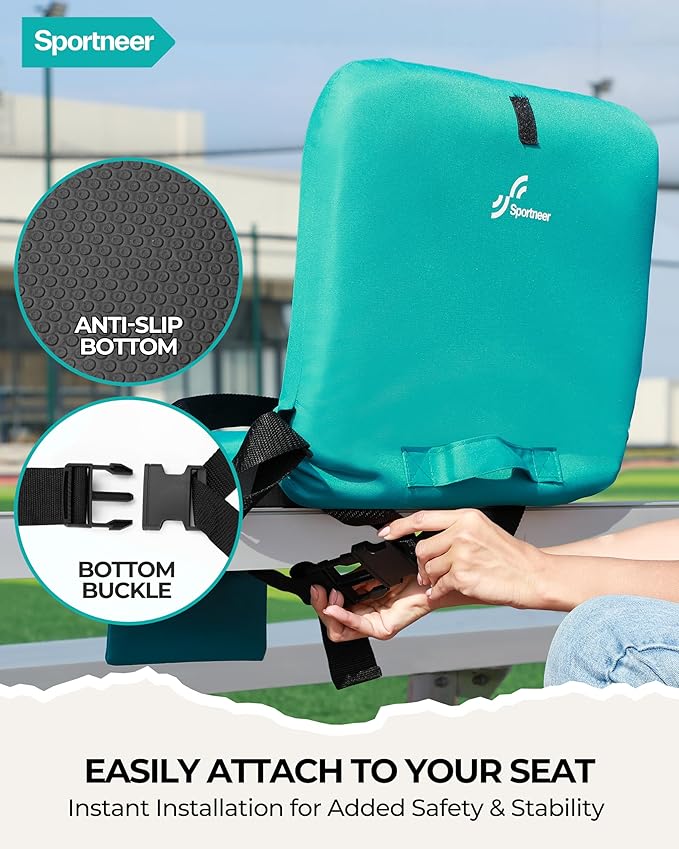Sportneer Stadium Seats with Back Support: 6 Reclining Position Folding Bleacher Chairs with Back and Cushion - Padded Bleacher Seats with Shoulder Strap & Storage pocket for Events, Outdoors, Camping